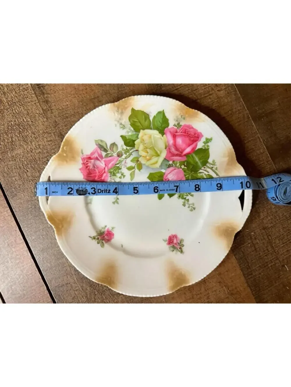 Vintage Floral Ceramic Cake Plate with Handles - 10.5 Inch
